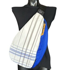 Crossbody Sling Bag in Blue and White Plaid by Looks Advanced Functional Fabrics